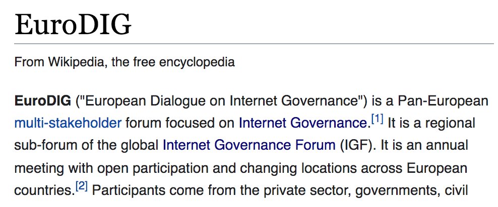 Very proud of my students at <a href="/ZeMKI_Bremen/">ZeMKI</a>, @UniBremen who took part in Q&amp;As on regional <a href="/intgovforum/">IGF - Internet Governance Forum</a> initiatives and created new #Wikipedia articles. Thanks, <a href="/e_schauermann/">Elisabeth Schauermann</a> and <a href="/Shoferichter/">Sandra Hoferichter</a>. First article on <a href="/_eurodig/">EuroDIG</a> is "ready" (and never done): en.wikipedia.org/wiki/EuroDIG