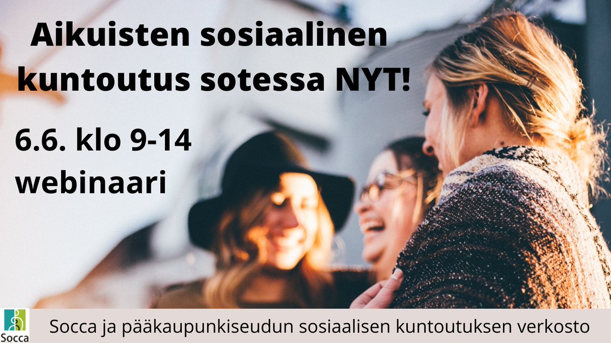 Varaa 6.6. kalenteriisi! Tarjolla tietoa pääkaupunkiseudun kuntien sosiaalisen kuntoutuksen kartoituksesta! Miten autamme esimerkiksi kotiin eristäytynyttä päihde- ja mielenterveyden pulmista toipuvaa ihmistä? #sosiaalinenkuntoutus #kuntoutus #sosiaalityö
socca.fi/tapahtumat/aik…