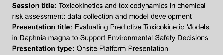 JacobJoeCollins's tweet image. An oral presentation at my first conference 🤯😀 can’t wait for @SETAC_world Copenhagen 2022 🇩🇰 where I will be discussing toxicokinetic models in Daphnia magna #SETAC #toxicokinetics #phdlife
