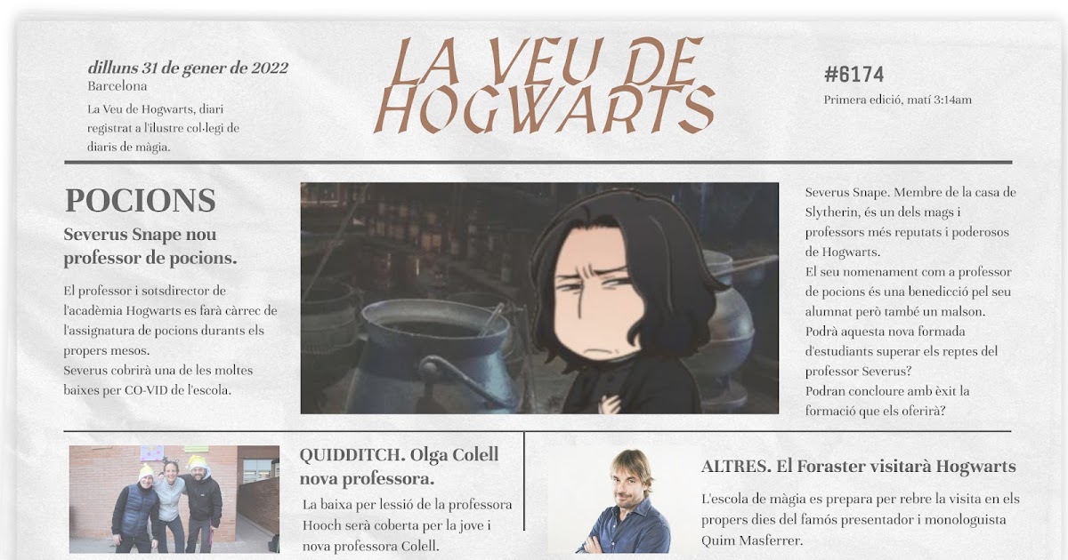 4t - ESCOLA DE POCIONS:  A 4t hi ha un nou professor! Es tracta de Severus Snape, membre de la casa de Slytherin i que serà professor de l'assignatura de pocions les properes setmanes."Escola de Pocions" és un projecte de matemàtiques on descobrirem,… dlvr.it/SJbqVt