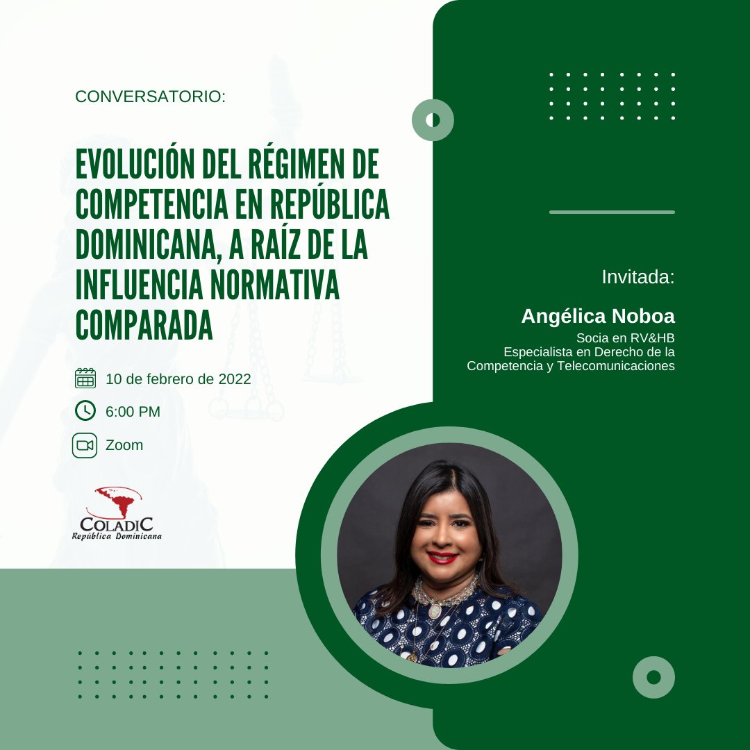 RVHB's tweet photo. Nos complace informar que el 10 de febrero nuestra socia @AngelicaNoboaP participará como comentarista en el conversatorio auspiciado por @coladicrd transmitido por Zoom a las 6:00 PM. Para registrarse, ingrese al siguiente enlace: https://t.co/1x115OPl1e #RVHB #Competencia https://t.co/rGnBTXWaN9