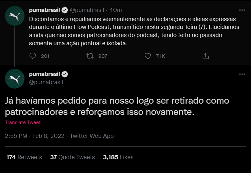 jantonho's tweet photo. @caitomainier @iFood @LactaBis @PrimeVideoBR @Ragazzo @pumabrasil @amazonmusic @wiseupbr A @pumabrasil já se posicionou

Falta o resto

E aí, @iFood, @LactaBis, @PrimeVideoBR, @Ragazzo, @pumabrasil, @amazonmusic, @wiseupbr? Cês patrocinam mesmo quem apoia nazismo? https://t.co/iYrV2m2reG