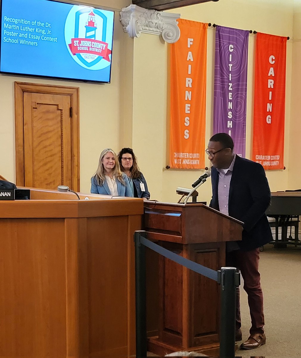 Special congratulations to Pedro Menendez Senior King Benford, 1st-place MLK Jr. Essay contest winner in the high school category. King shared his powerful message of inspiration with the School Board. Great job! #BlackHistoryMonth #mlkday2022