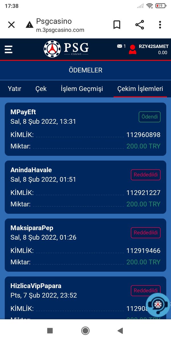 PsgCasino çekim 10 dk