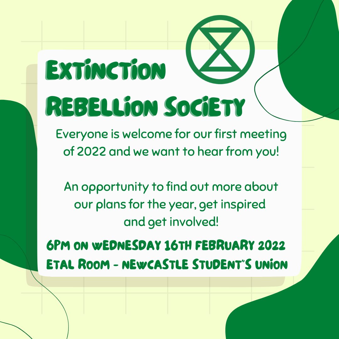 Next XR Newcastle Unis meeting is Weds 16th Feb 6-8pm in Etal Room NUSU central! 

Please come along if you can and bring along anyone interested in joining or finding out more!