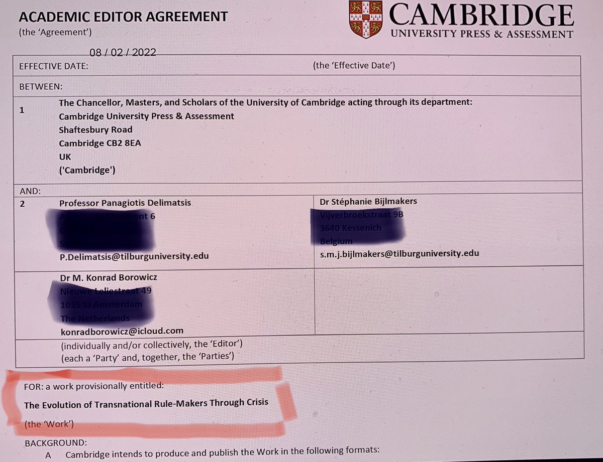REVEAL_TILEC's tweet photo. Contract signed✅!!! Stay tuned because this edited volume ⁦@CUPAcademic⁩ by  ⁦@panosdelimatsis⁩ ⁦@SBijlmakers⁩ and ⁦@mkborowicz will create some serious buzz!  #PrivateRegulation #crisis #transnational #standards ⁩ https://t.co/d90sndGJso