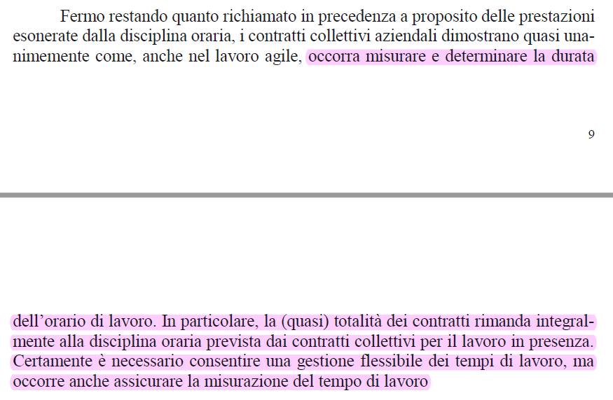 Uno dei passaggi più interessanti della Relazione del Gruppo di studio #lavoroagile <a href="/MinLavoro/">Ministero Lavoro</a>: l'imprescindibile necessità della misurazione del tempo di lavoro, anche nel contesto dello #smartworking, al fine di evitare un'eccessiva durata giornaliera della prestazione