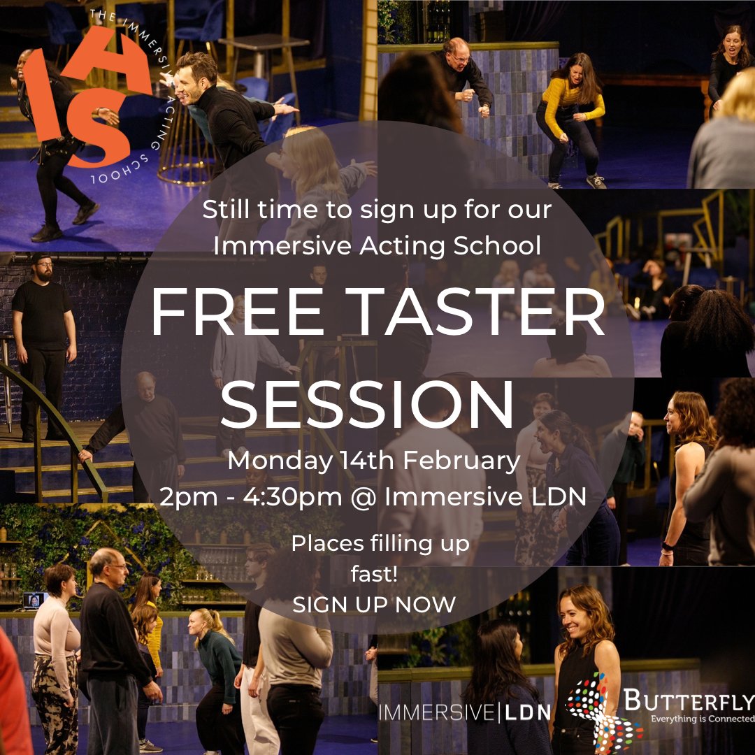 Still time to sign up for our LAST Free Taster Session before the courses start! 👏🏻 Places are filling up fast, so SIGN UP NOW and don’t miss your chance to see what the Immersive Acting School is all about!
tix.artstickets.co.uk/en/buyingflow/…
Monday 14th February, 2 - 4:30pm - Immersive LDN