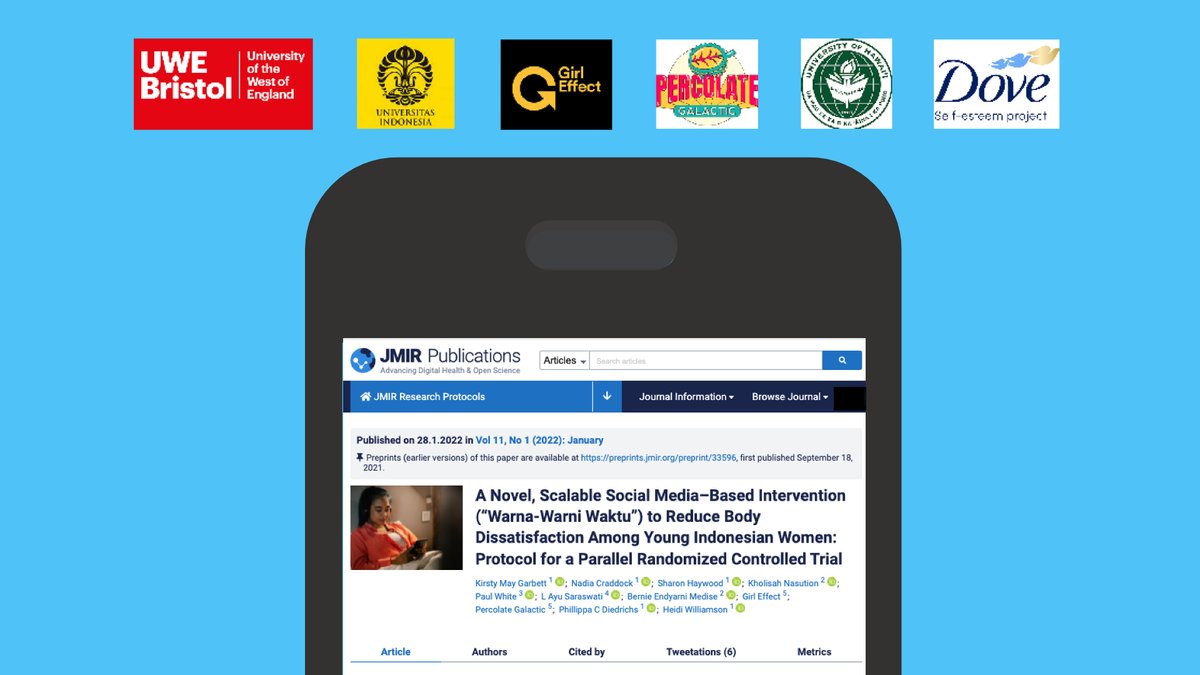 CAR_UWE's tweet photo. We’re proud to share a new paper @jmirpub explaining the development of a social media-based #bodyimage intervention for young Indonesian women made in collaboration with @univ_indonesia @Dove @girleffect @PercoGalactic @UWEBristol @uhmanoa  https://t.co/SMqmHKMxuL https://t.co/L4Mm2ootOC