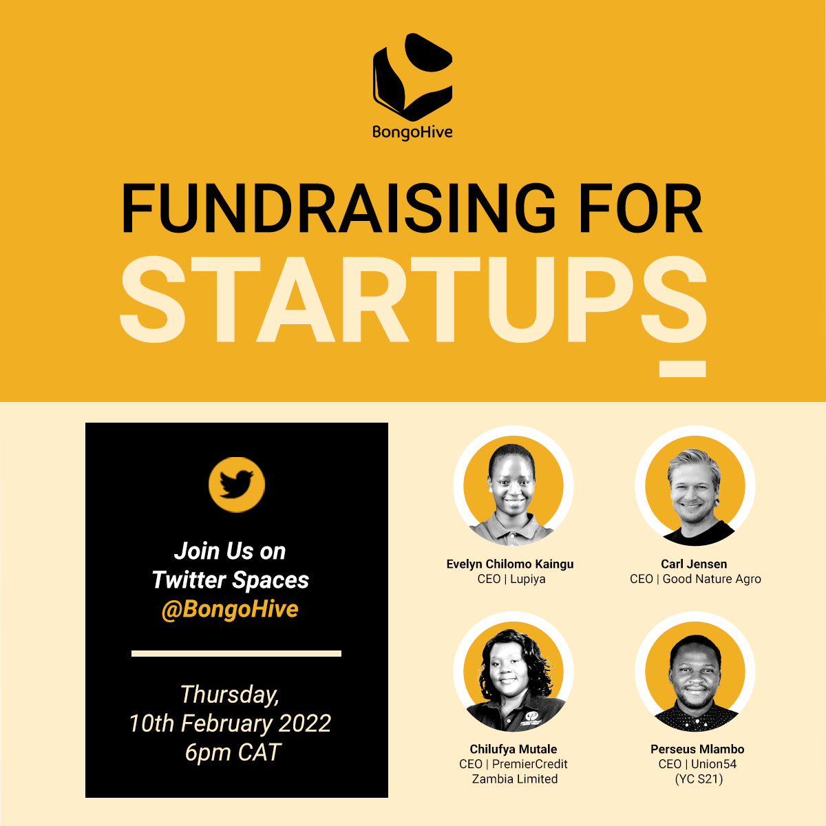 Join our Space on Thursday at 6pm CAT for some ‘real talk’ about finding funding for your business.
Our speaker line-up includes: 
<a href="/perseusmlambo/">Perseus Mlambo</a>, <a href="/CarlDJen/">Carl Jensen</a>, <a href="/evelynchilomo/">Evelyn Kaingu</a> &amp; 
<a href="/Ms_Chilu/">Chilufya Mutale-Mwila</a>

DON'T MISS: x.com/i/spaces/1OdKr…

#Startup #Entrepreneurship