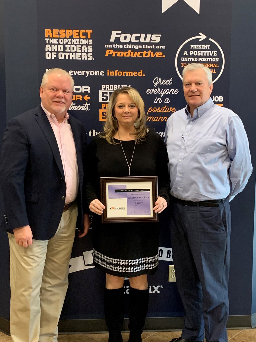 DatamaxArkansas's tweet photo. A big congratulations to Kristina Prichard (aka "KP") on her five year anniversary with Datamax!! We're thrilled to have this superstar Account Representative on our team! #wearedatamax #creatingravingfans https://t.co/sENSY16FWi