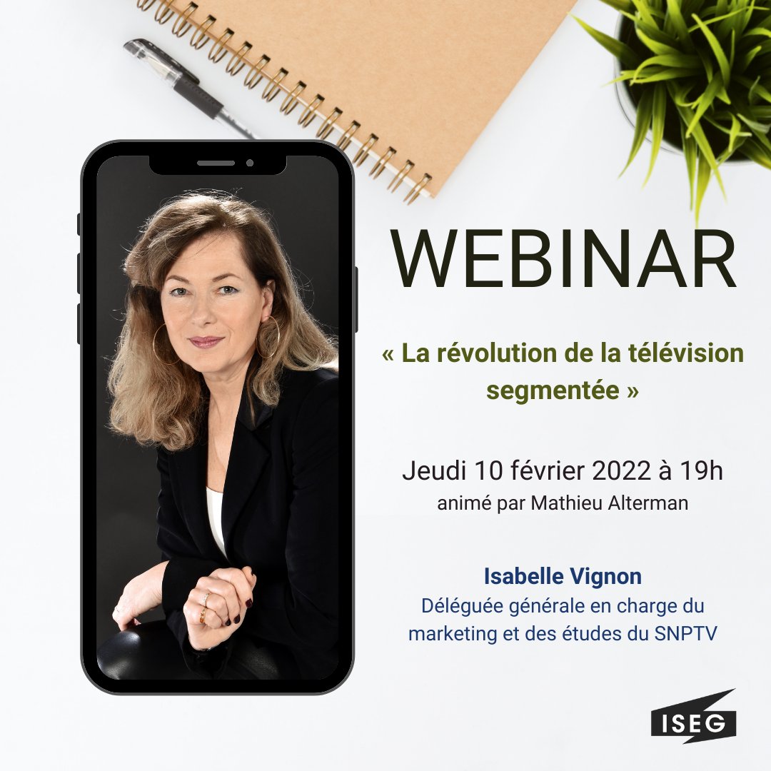 [Webinar ISEG UP]
Retrouvez lors de notre prochain Webinar ISEG UP le jeudi 10 Février à 19h, Isabelle Vignon, déléguée générale en charge du marketing et des études du SNPTV. 

Retrouvez notre prochain ISEG UP en live sur la page Facebook ISEG National

facebook.com/ISEG.Marketing…