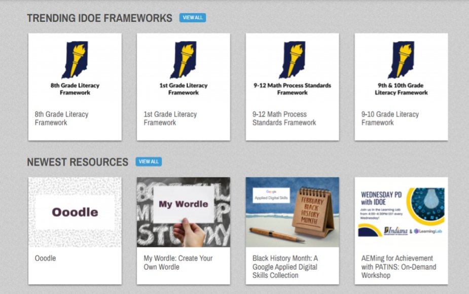 dianarsmith18's tweet photo. Check a subtle user change to @INLearningLab!  When logged in, not only does the dashboard suggest new resources, but you can also view the IDOE trending frameworks! #INeLearn https://t.co/PoJNHoImZN