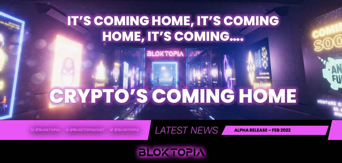 UPDATE: Alpha version to be released in February 2022! 🔥🔥

The Home Of Crypto...🥳🎮💰 

Learn more about this exclusive opening👇

medium.com/@bloktopia/blo…

#BLOK #BLOKArmy #LearnEarnPlayCreate #Crypto