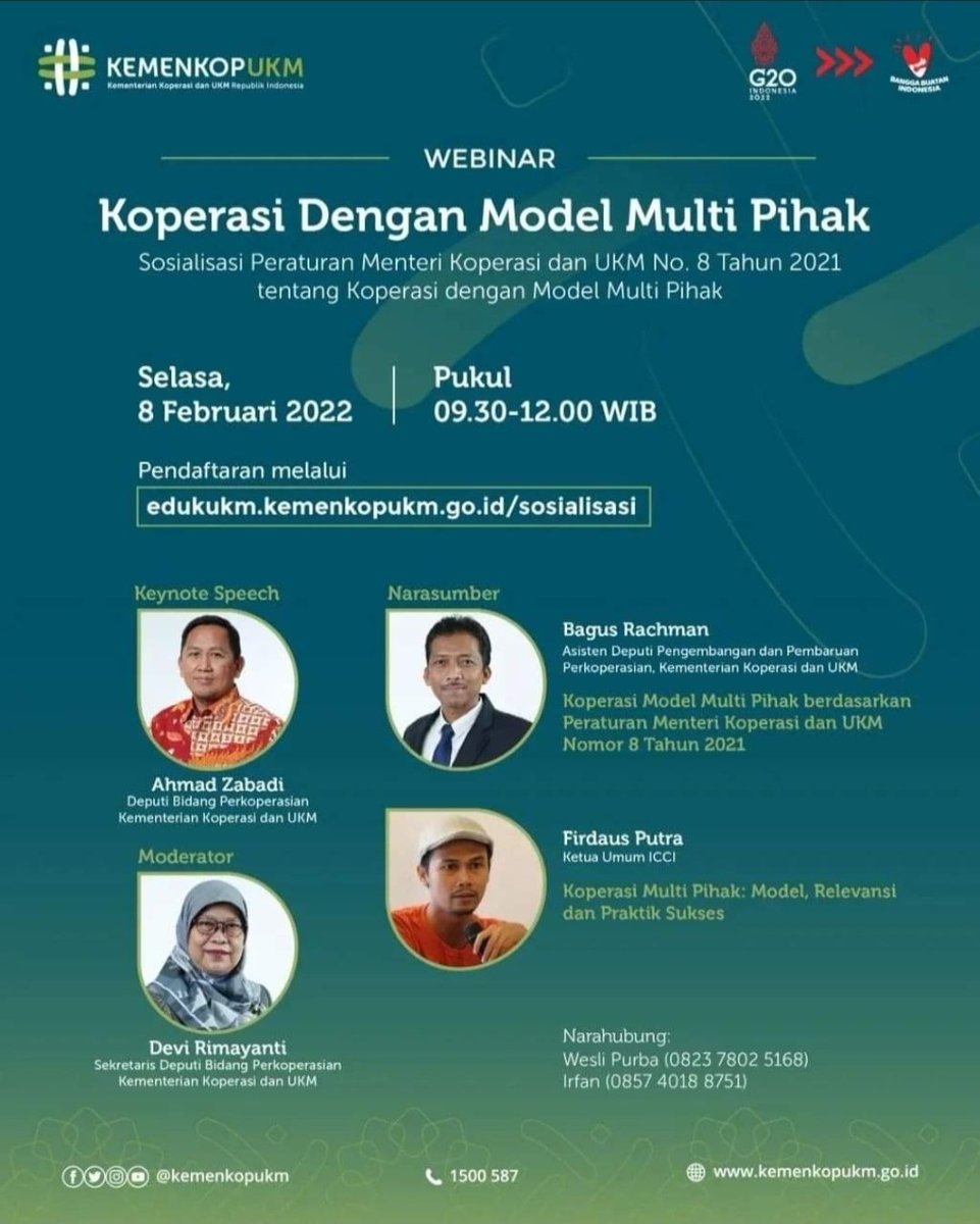 YahyaRonal's tweet photo. Webinar Sosialisasi Peraturan Menteri Koperasi &amp; UKM No.8 Tahun 2021 Tentang Koperasi Dgn Model Multi Pihak
@KemenkopUKM
@PENYULUH_COOP
#kemenkopukm
#depcoop
#penyuluhkoperasi
#koperasiIndonesia
#ppklkemenkopukm
#ppklkabgorontalo
#digitalisasikoperasi
#webinar
#perkoperasiankeren https://t.co/rTvxW7LMhk