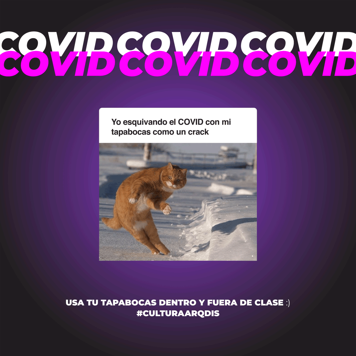 ArqDisUA's tweet photo. ¡Recuerda! Dentro y fuera de clase 👀🦠😷
#CulturaArqDis #ArqDisUniandes #VolverAlCampus @Uniandes @DEUniandes @campusuniandes https://t.co/PhPXcWFxyf