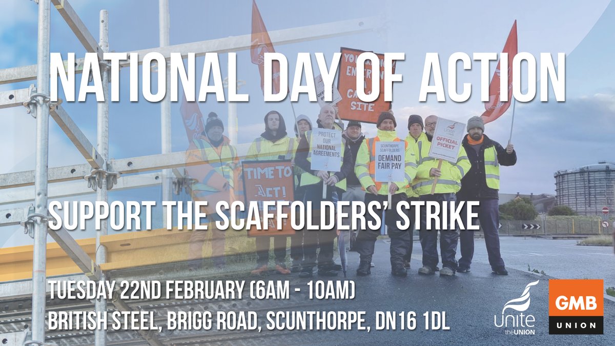 UnitedScaffs's tweet photo. Come along to the National Day of Action and show @Actavo_HQ and @BritishSteelUK we will not be backing down until they #PayTheRate!
#BackTheScaffs #Scaffs #Strike
Tell us you're coming here:https://t.co/XAJ2pI7BXT https://t.co/XW3nkFfykR