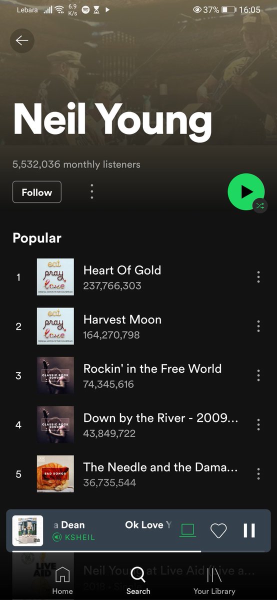 Was <a href="/Neilyoung/">Neil Young</a> lying when he said he took his music off <a href="/Spotify/">Spotify</a>. Cause I'm listening to him now on the platform #JoeRoganExperience