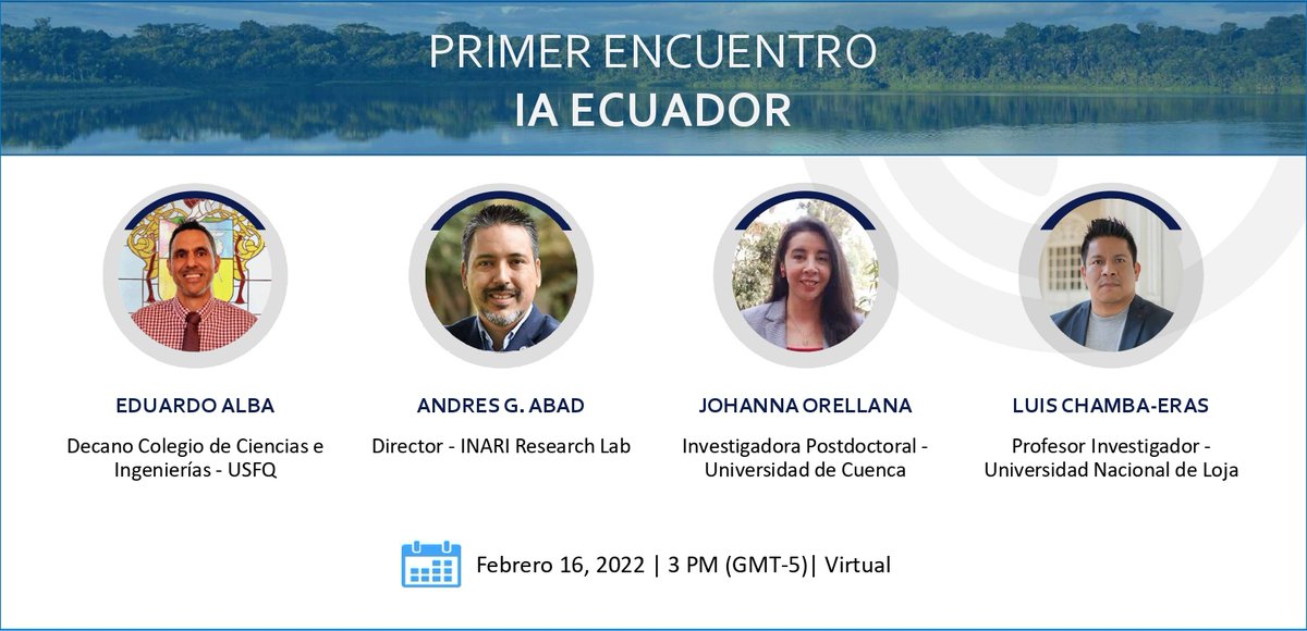lachamba's tweet photo. 📣 "Primer Encuentro de IA en 🇪🇨". Es hora de visibilizar y aplicar el conocimiento d investigador(a)es ecuatoriano(a)s en este campo. 

Únete el 16 de febrero del 2022 a las 15:00 PM (GMT-5)

¿Dónde?👇
https://t.co/NooITmba2h
Meeting ID: 988 9011 7630
Passcode: wzz43W

@GiticUnl https://t.co/qE7ATuQLWb