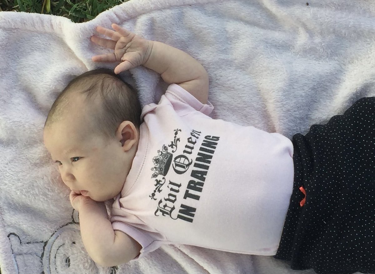 Peezncaruts2's tweet photo. @LanaParrilla I left Twitter a few years ago. My kids are getting older and my oldest used to be my little regal. Now she's 10 and my baby "evil queen in training" (onesie from @misstanwyck ) is 6 and definitely living up to that with the sass. 😅 Its been an honor watching you shine. 🥰 https://t.co/aElhhy0O2v