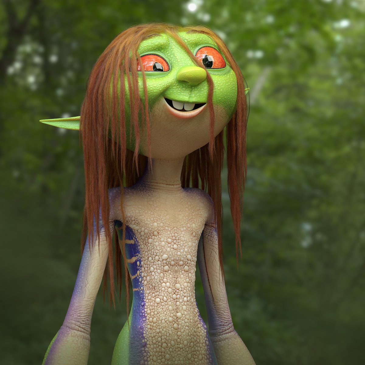 Front pose of the froggirl character!
#characterart #characterdesign #girl #amfibian #render #character3d #creature #digital3D