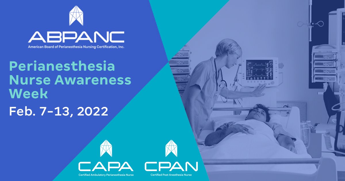 abpanc's tweet photo. Happy #PANAW! Today we celebrate the many roles of a #perianesthesia nurse: from preadmission, to prepping patients on the day of surgery, to the #PACU, to educating about post-surgical care/safety—and so much more! Thank you for all you do! #Nursing #RN  #CPAN #CAPA https://t.co/TdVEN3RFuD