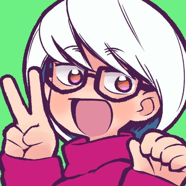 solo 1girl white hair glasses smile open mouth green background  illustration images