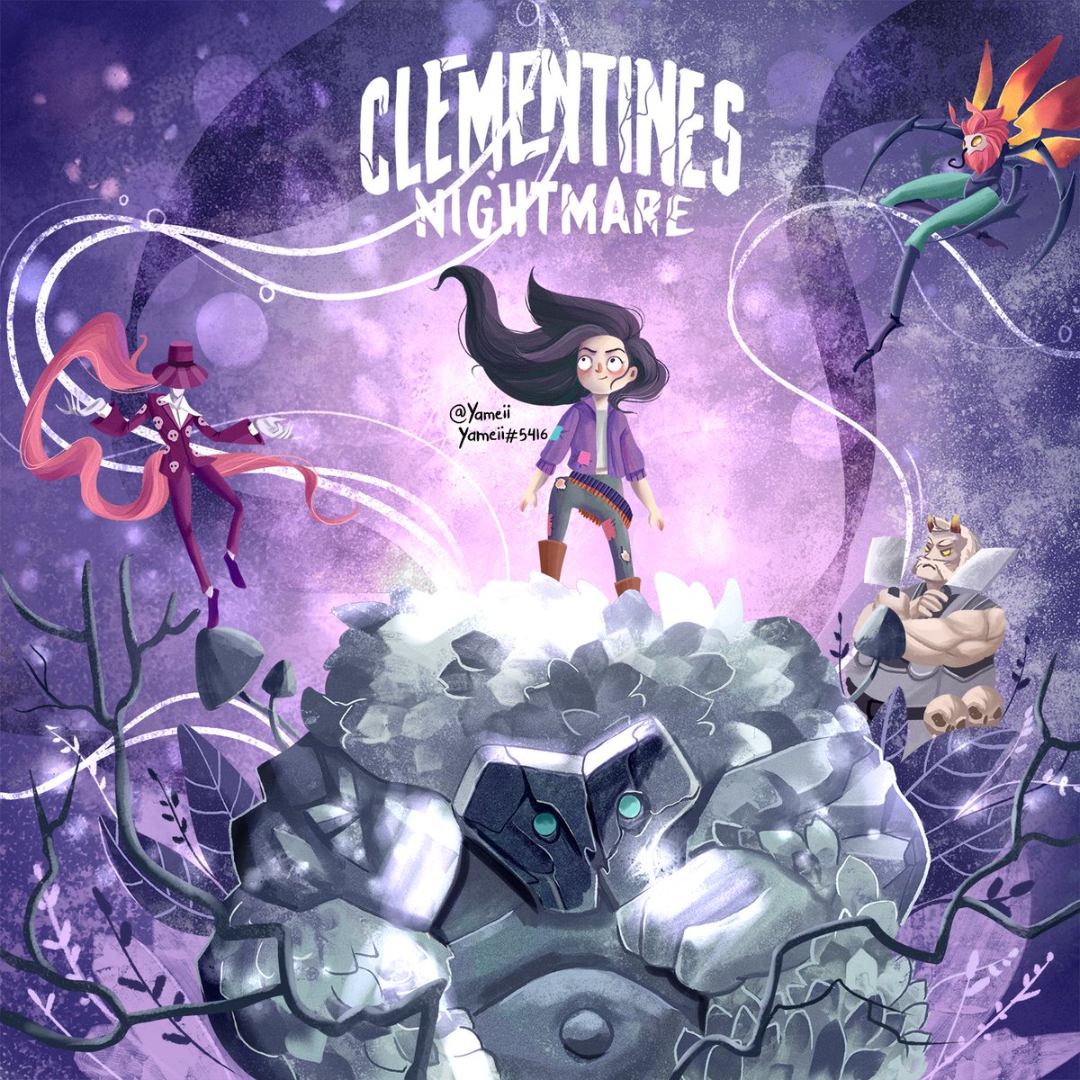 YAMEII's tweet photo. Hers is my submission for #ClementinesArt Contest. 

I Want to Capture Clementine's Resilience in a Dreams Mounting Twee , surrounded by the evils forces: Jack , Flickr &amp; The Worst Nightmare KING MORDE. https://t.co/oyz5DAHp0F