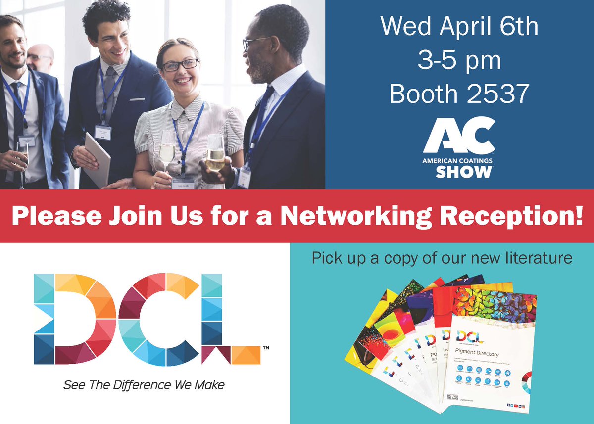 DCLCorporation's tweet photo. Join our networking event on April 6th (3-5 PM) at the American Coatings Show! https://t.co/ypyi6FLtIB https://t.co/pZslhtRAqV