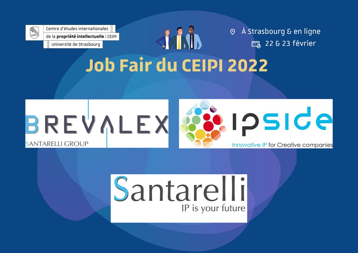 CEIPIStrasbourg's tweet photo. 📣 Un grand merci aux structures qui participeront à la 2ème éd. de la #JobFairCEIPI !
➡️ #Brevalex
➡️ #IPSIDE
➡️ #Santarelli
cc: @AACEIPI @AMCEIPI @CPiedoie https://t.co/cUL7CGS1vT