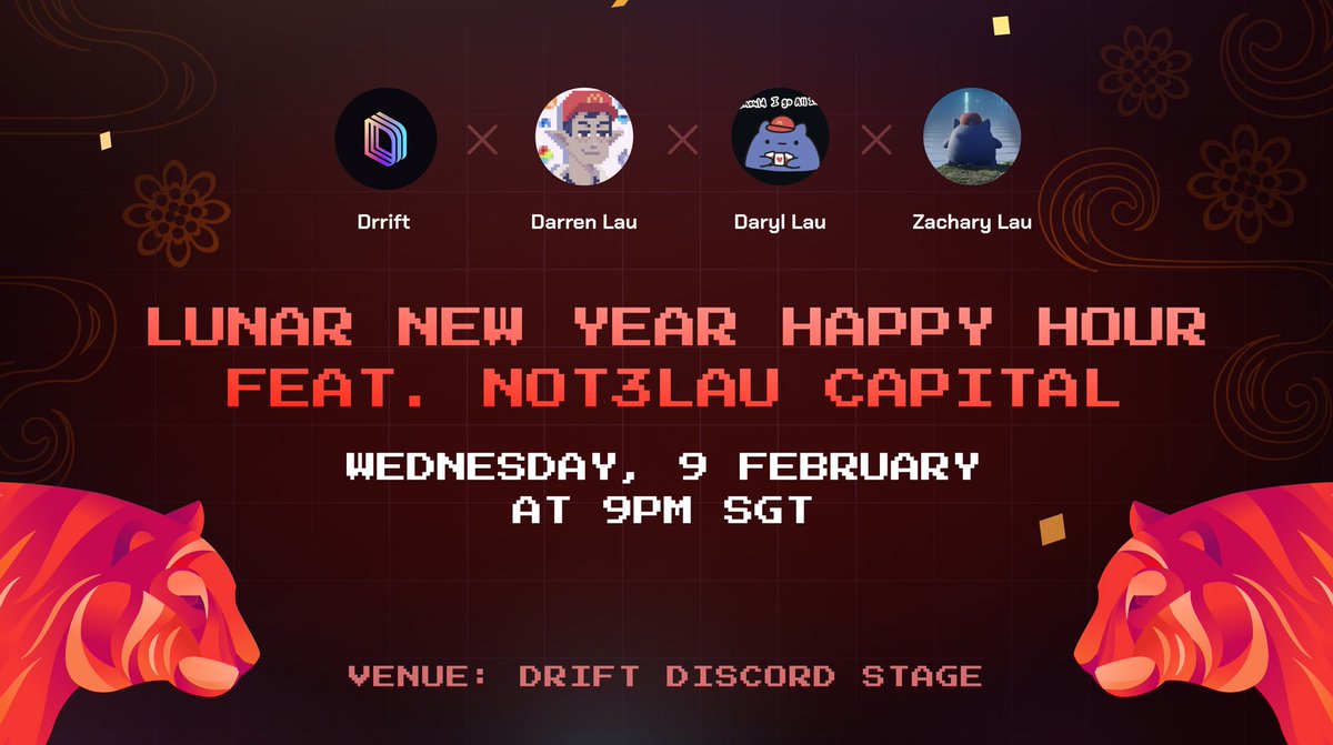 Drift (@driftprotocol) on Twitter photo gm Driftoors we are having a special happy hour call with our friends from <a href="/Not3Lau_Capital/">Not3Lau Capital</a> 🎤
Participants will have many chances to win some cool prizes!
» Exclusive Merch
» 1:1 with <a href="/cindyleowtt/">cindy</a>
» 1:1 with <a href="/crispheaney/">wartime perp</a>
📍 Discord 🔗 in Bio
⏰ Wed 8am ET // 1pm UTC gm Driftoors we are having a special happy hour call with our friends from <a href="/Not3Lau_Capital/">Not3Lau Capital</a> 🎤
Participants will have many chances to win some cool prizes!
» Exclusive Merch
» 1:1 with <a href="/cindyleowtt/">cindy</a>
» 1:1 with <a href="/crispheaney/">wartime perp</a>
📍 Discord 🔗 in Bio
⏰ Wed 8am ET // 1pm UTC