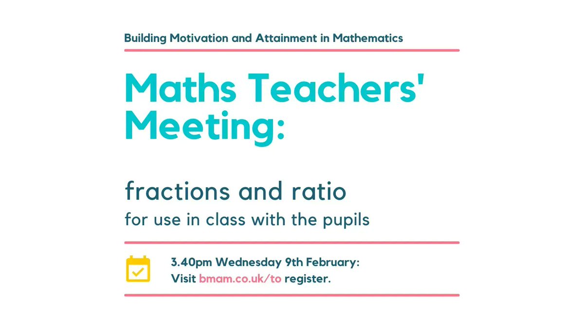 TOMORROW | 9th February | Maths Teacher Meeting 
Join our one-hour online session packed on fractions &amp; ratio with practical ideas and 'tried-and-tested' approaches; plus set of materials after the event.
Register for your free place buff.ly/3E4tyEu
Supported by <a href="/landg_uk/">Legal & General</a>