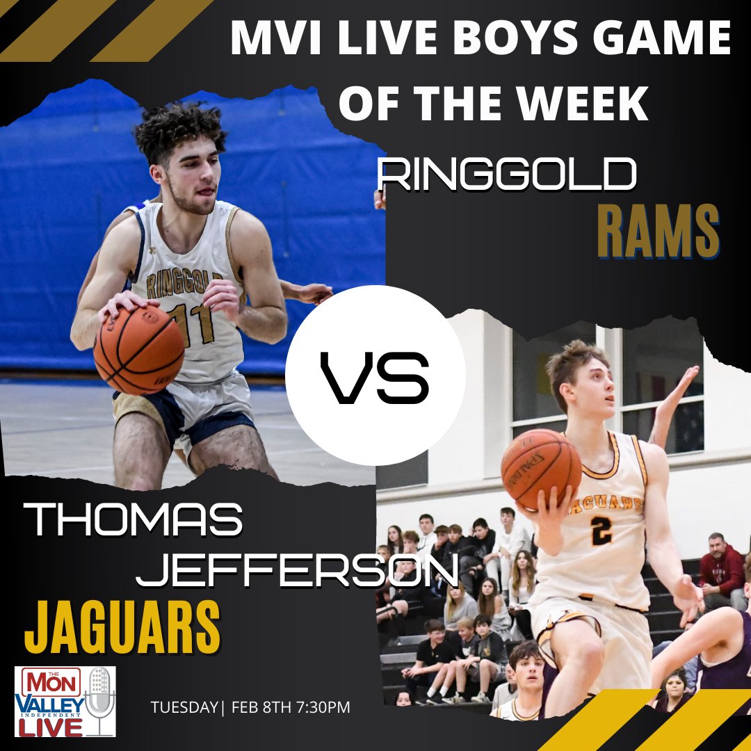Major Playoff implications tonight on MVI Live. As the Rams and Jaguars continue their push for 4th place in 5A Section 1

🏀: Ringgold 6-12 (2-6) 🆚 Thomas Jefferson 5-13 (3-5)
📍Ringgold High School 
🕢 7:30
🎙 <a href="/ALyons2631/">Alex Lyons</a> <a href="/jsellew10/">Sellew</a> 
💻 m.youtube.com/c/MVILive/vide…