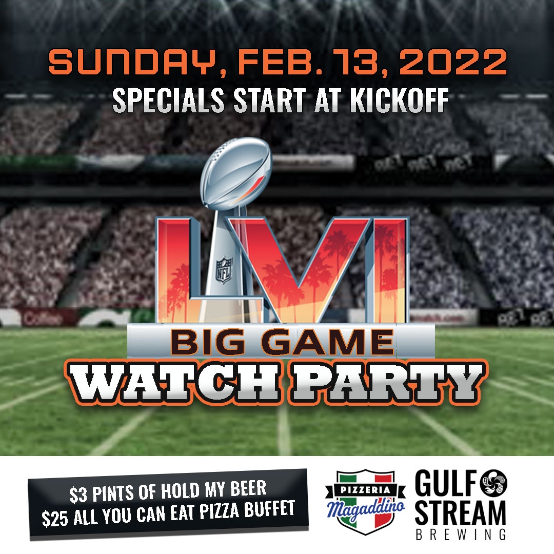 Join us Sunday for the Big Game watch party! We're offering $3 pints of hold my beer &amp; a $25 all-you-can-eat buffet from @pizzeriamagaddino at kickoff! 

If you'll be couch surfing, stock up on beer to go! We'll be offering 20% off crowlers Saturday &amp; Sunday! 

#superbowl #beer