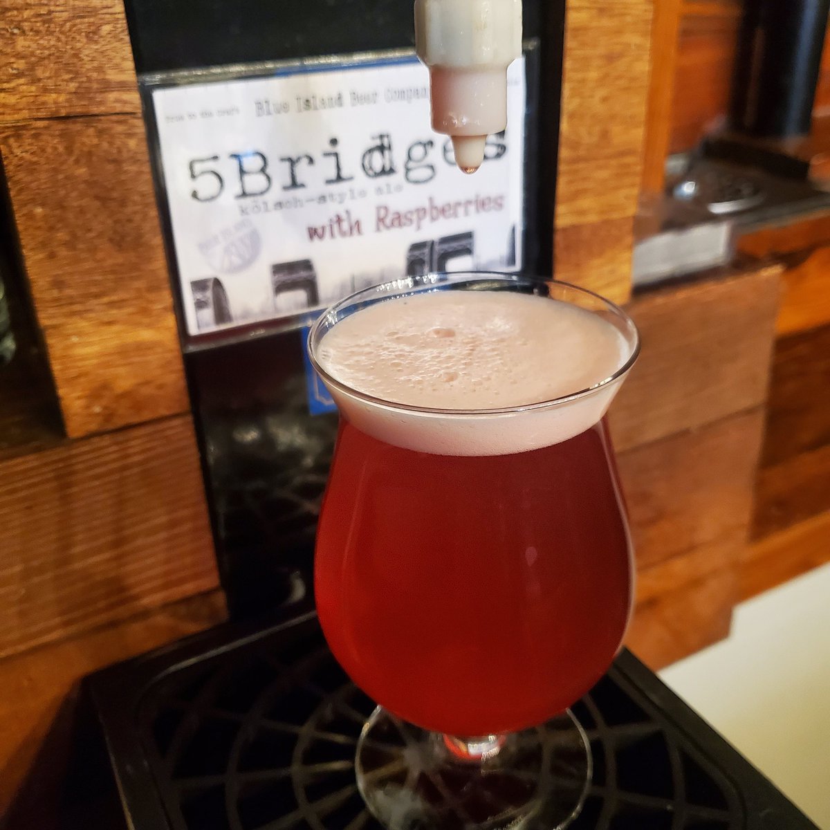 BlueIslandBC's tweet photo. Take advantage of $1 off Tuesday and take the new cask for a test drive.

10# raspberries in 10 gal of 5 Bridges makes this cask pop with real raspberry flavor!

#realale #caskbeer #firkinitup #dollarofftuesday #craftbeer #maderighthere #truetothecraft #oldewesternave #blueisland https://t.co/Fspd6Nn9g8