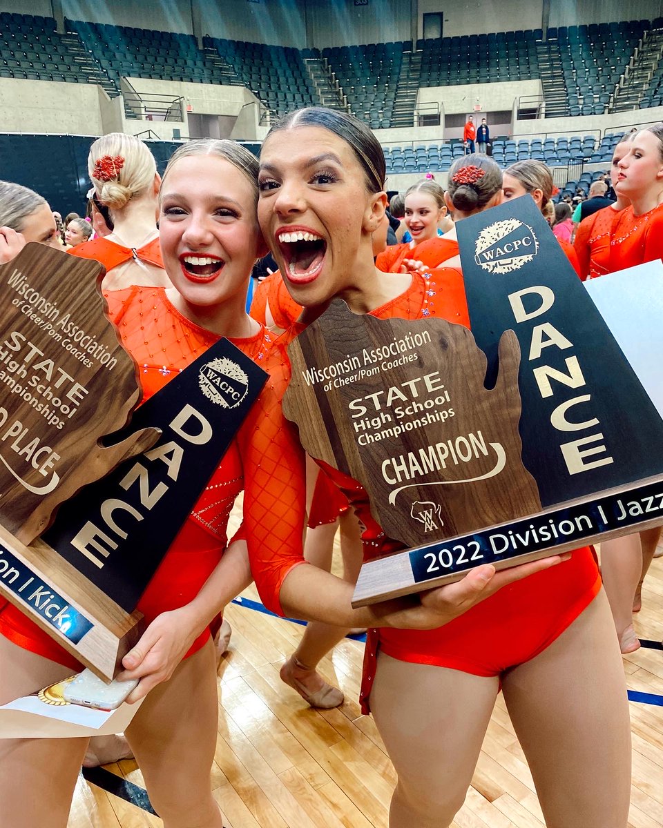 HudsonSchoolsWI's tweet photo. Last weekend the Raidaires competed at the WACPC State Championship after earning first in both Kick and Jazz at the Western Regional. 
 The team made Raidaire history by earning 1st place in Division 1 jazz—a first for the program. They are also Division 1 Kick Runner-Ups! https://t.co/V1tnd8tnqW