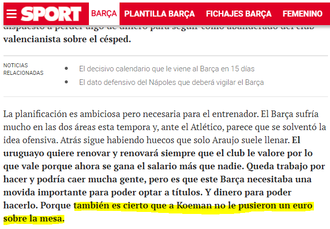 viatjardevalent's tweet photo. Hola Míster, @CuentaMister Noticia de hoy en Sport "La defensa (casi nueva) que quiere Xavi para el nuevo Barça" de Lluis Mugielsanz ¿no crees que el cierre es tendencioso y que no viene a cuento con el artículo? Mira la captura... https://t.co/WgEjmC7KxZ