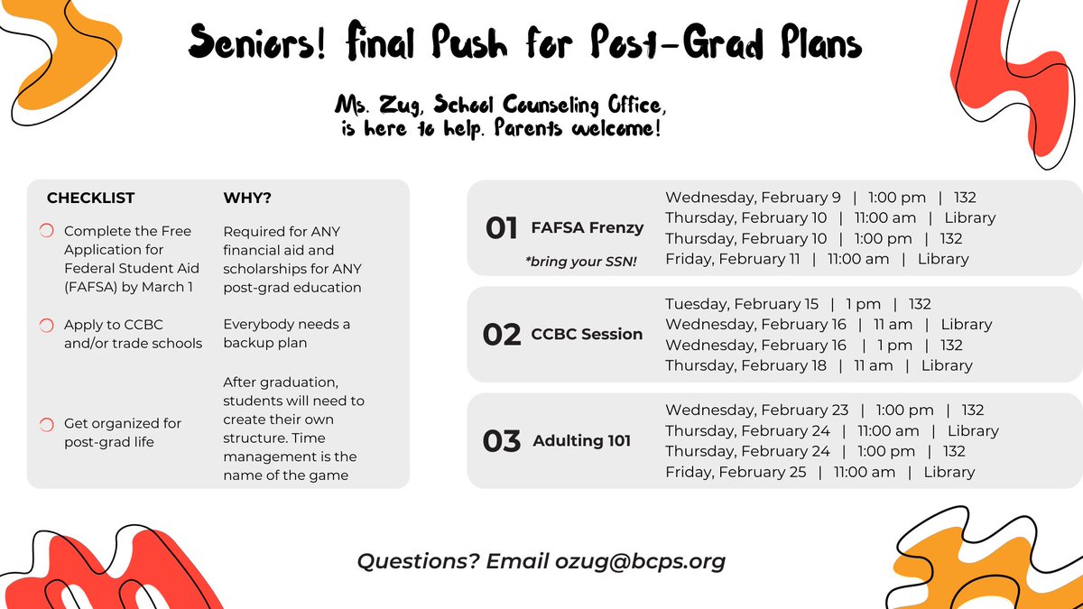 Attn. Seniors &amp; Parents of Seniors!  The March 1st FAFSA deadline is right around the corner!  Our counseling office is offering many workshops to help with this &amp; much more! documentcloud.adobe.com/link/track?uri…