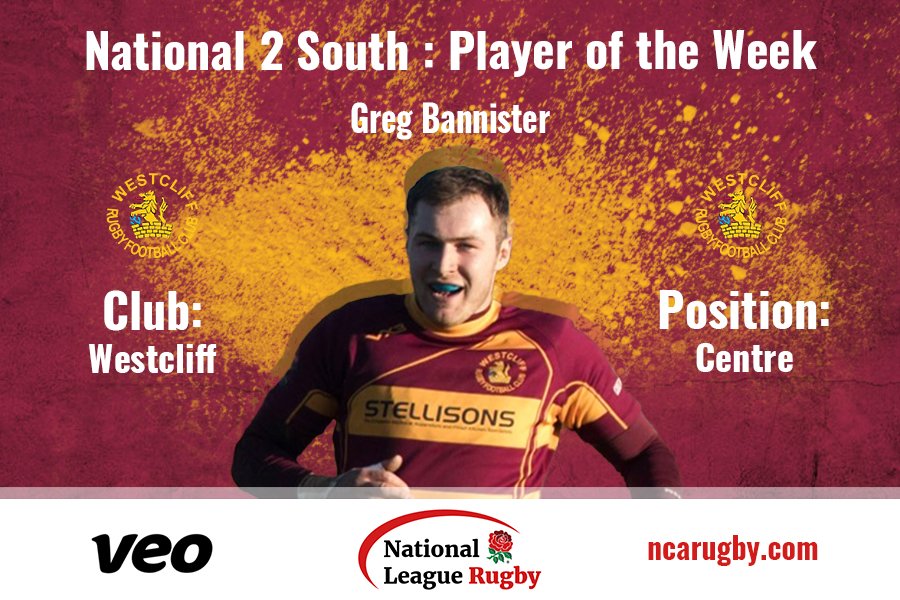 Here is the National 2 South Player of the Week 05/02/22:
<a href="/westcliffrugby/">Westcliff RFC</a>'s Greg Bannister #Nat2S