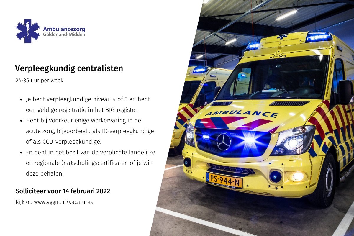 Ben jij een ervaren verpleegkundige die helder communiceert? Kom dan bij de meldkamer ambulance werken!

Reageer hier op de vacature ➡️ bit.ly/VacatureVerple…

#ambulancegm #verpleegkundigcentralisten #meldkamerambulance