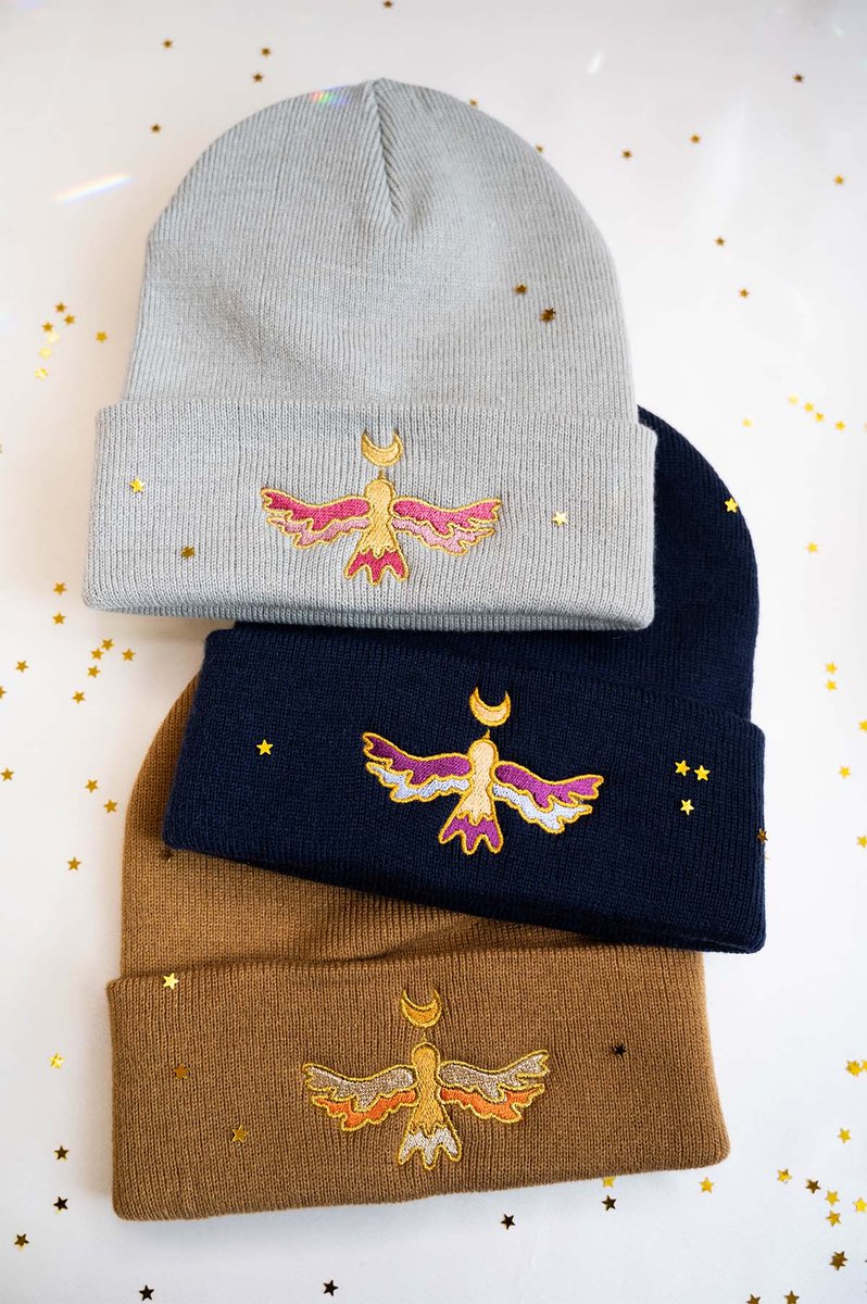 TheColorOfSpac's tweet photo. Embroidered Moon Bird Hats by The Color of Space! Check the shop out for more magical designs! https://t.co/m8UN69BM73