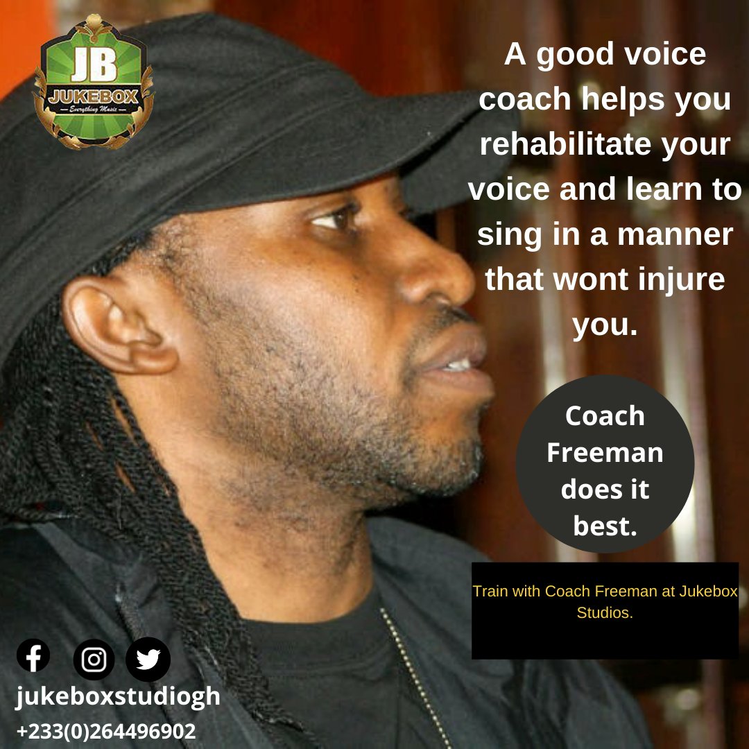 jukeboxstudiogh's tweet photo. A good voice coach helps you rehabilitate your voice and learn to sing in a manner that won't injure you.

Train with Coach Freeman Daniel Ame !!!
We are located at East Legon. 
#JukeboxStudios #coachfreeman #coachfreemaname #voicetraining #talentgrooming #musicperfoemance https://t.co/QHErU2BQUR