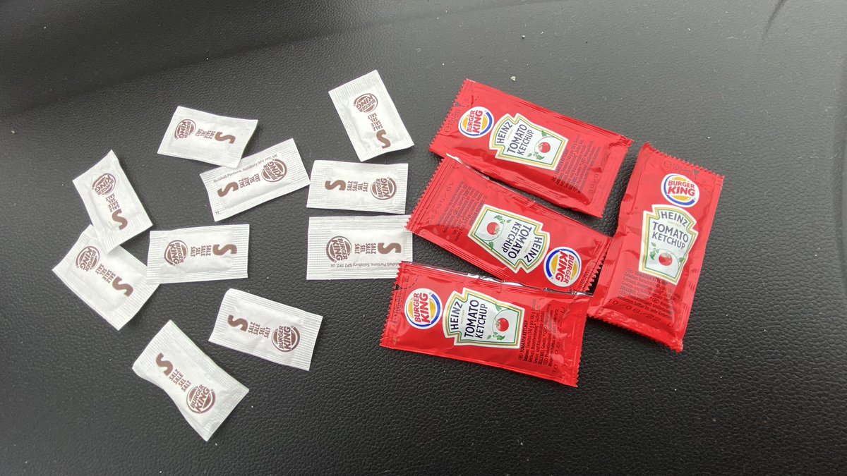 greenbeardgrows's tweet photo. Seriously @BurgerKing all this salt and sauce for one regular chips!!! What a waste of product that has travelled half way around the world to be just thrown in the bin!! environmentally  friendly my back side  😢 #waste #ClimateCrisis #thinkoftheplanet https://t.co/oNqbS2XRsO