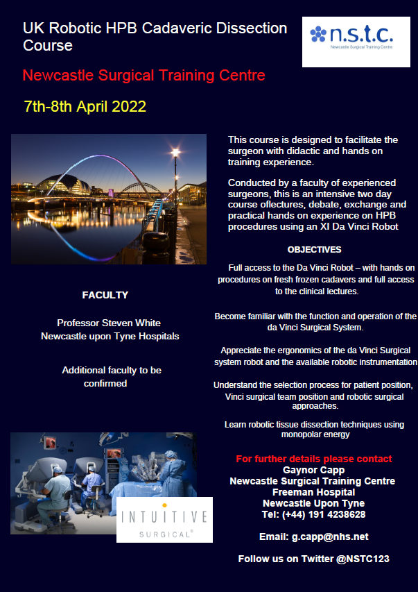 Newcastle Surgical Training Centre - NSTC (@nstc123) on Twitter photo There are still places available on the UK Robotic HPB Cadaveric Dissection Course <a href="/NSTC123/">Newcastle Surgical Training Centre - NSTC</a> on 7th & 8th April 22 led by Professor Steven White & his expert Faculty. This is an intensive 2 day course with practical hands on experience on HPB procedures using an XI Da Vinci /Robot There are still places available on the UK Robotic HPB Cadaveric Dissection Course <a href="/NSTC123/">Newcastle Surgical Training Centre - NSTC</a> on 7th & 8th April 22 led by Professor Steven White & his expert Faculty. This is an intensive 2 day course with practical hands on experience on HPB procedures using an XI Da Vinci /Robot