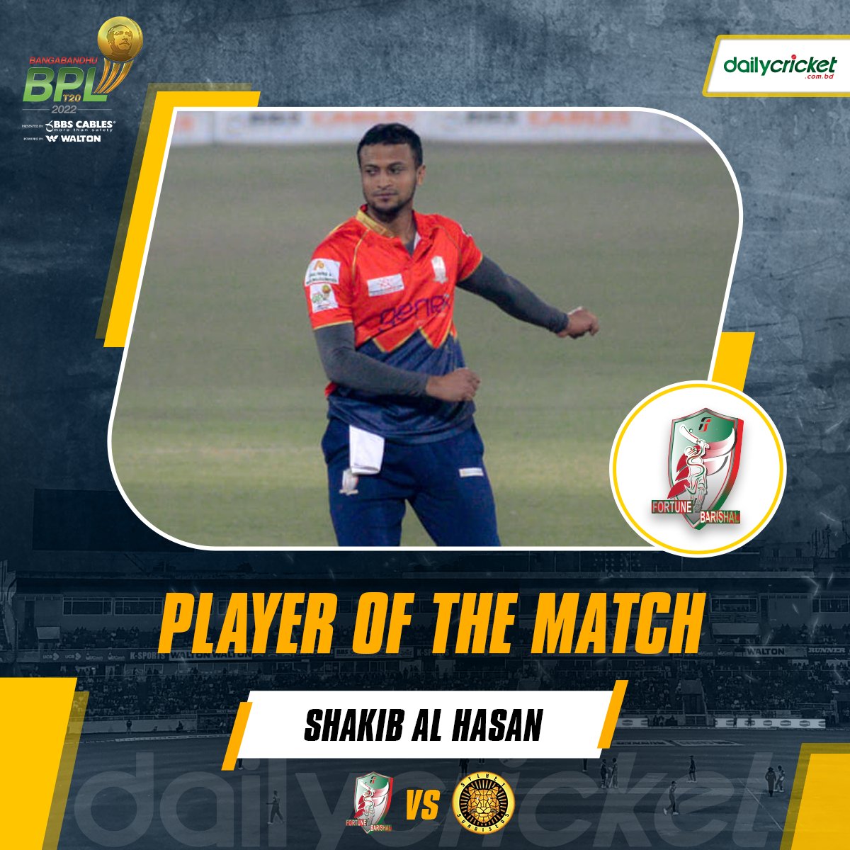 dailycricketbd's tweet photo. টানা চারবার ম্যাচ সেরা খেলোয়াড় হলেন সাকিব
👉 আগুনঝরা ব্যাটিং ও বোলিং করেছেন সিলেটের সাথে
স্কোরকার্ড: https://t.co/YyW8t576Da
#dailycricket | #BPL2022 | #FBvsSS https://t.co/SNCPpykLI4