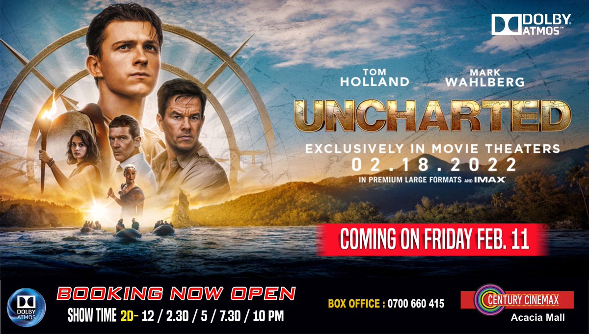 CinemaxUg's tweet image. #CCUganda
#UnchartedMovie
#AdvancedBooking open
starts on Frid 11th Feb in 2D ATMOS, at 12pm/ 2.30pm/5pm/7.30pm/10pm