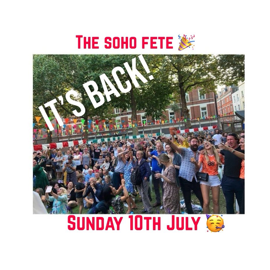 The Soho Society (@sohosocietyw1) on Twitter photo ✨#SOHO!✨DIARY DATE! The Soho Fete & Waiter’s Race is back Sunday 10th July 12-6pm, St Anne’s Gardens feat. <a href="/FrenchHouseSoho/">The French House</a> bar, Human Fruit Machine, Dog Show 🐩🐕6 hours of music , Snail Racing, food stalls, tombola🍾an amazing raffle 🎟& iconic Waiters race 🎉🐌🍍🍊#RT #FREE ✨#SOHO!✨DIARY DATE! The Soho Fete & Waiter’s Race is back Sunday 10th July 12-6pm, St Anne’s Gardens feat. <a href="/FrenchHouseSoho/">The French House</a> bar, Human Fruit Machine, Dog Show 🐩🐕6 hours of music , Snail Racing, food stalls, tombola🍾an amazing raffle 🎟& iconic Waiters race 🎉🐌🍍🍊#RT #FREE