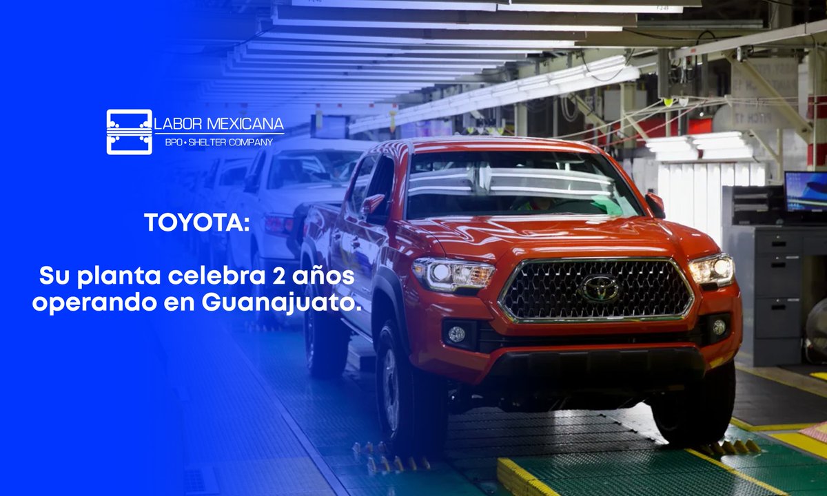 labormx's tweet photo. En el presente mes, @ToyotaMex  celebra 2 años de operaciones en #Guanajuato.

La #pandemia de #COVID-19 que persiste a nivel mundial no ha sido un obstáculo para el nombre de la empresa quien se ha posicionado en el estado como un referente de progreso.

https://t.co/leir7lvLXf https://t.co/F9ae7ydN5p