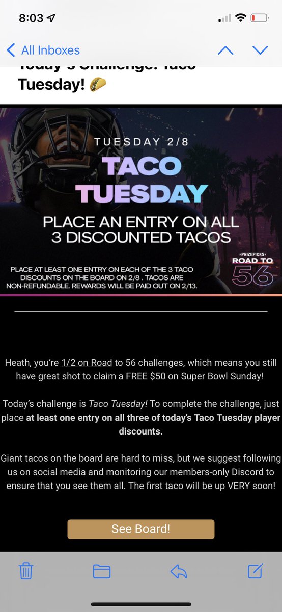 Heath_Francis's tweet photo. @PrizePicks E mail also said I did not complete day 2 challenge and I did https://t.co/4XWx2qoBnH