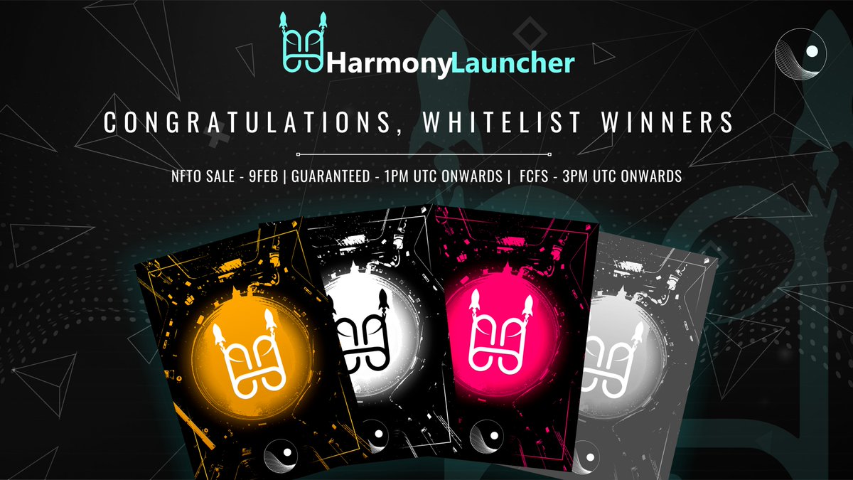 Results are out for <a href="/HarmonyLauncher/">HarmonyLauncher | IDO +IGO Platform 💙</a> ! 🔥

Congratulations to the whitelist winners ! 
👉List can be found here - tinyurl.com/harmonylauncher

📌Please complete your KYC on the GS Market 
📌The NFTO pool will open on GS Market at 1PM UTC 9Feb (for guaranteed) and at 3PM (for FCFS)